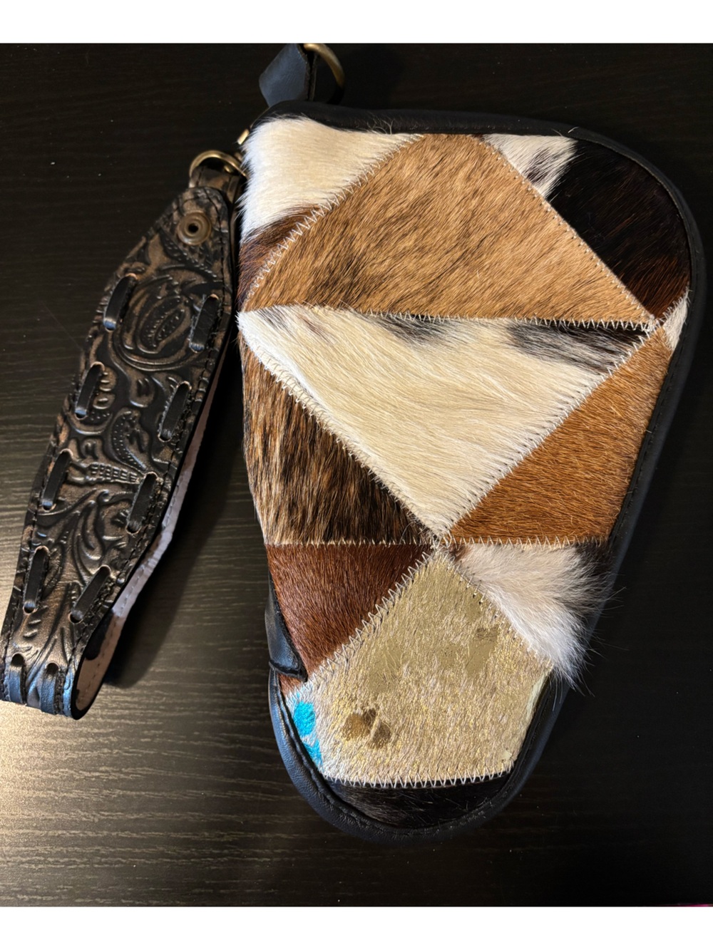 Cowhide Wristlet Bag with Leather Strap NWOT